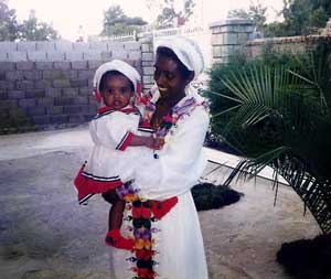 Kal Gossaye is pictured with her mother in their home in Addis Ababa, Ethiopia. Gossaye lived there for one year before moving to Norway for four years, returning to Ethiopia, then moving to the United States with her family at age 11. 