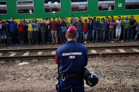  Syrian refugees strike at the platform of Budapest Keleti railway station. Refugee crisis. Budapest, Hungary, Central Europe, 4 September 2015.