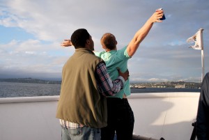Seniors, Will Kirby and Jalani Johnson, take "Titanic" photo.