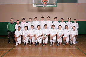 JV Boys Soccer Team taking a team mug shot photo for this seasons picture. 