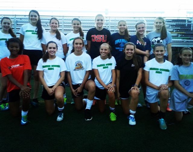 Freshman, Amelia Tiesi (front row right edge) with her Junior Varsity soccer team in the fall of her freshman year