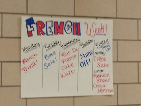 A sign, detailing the individual events and on which day they take place during French Week