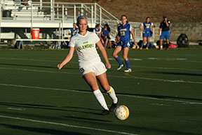 Senior Katie Newman passes the ball against Bainbridge.
