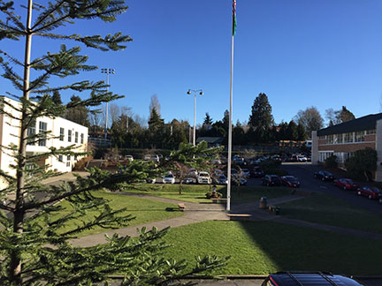 Outside Bishop Blanchet High School in Seattle, Washington and not a single snowflake on the ground. 