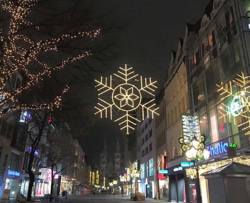 Holiday lights illuminate the streets of Germany.