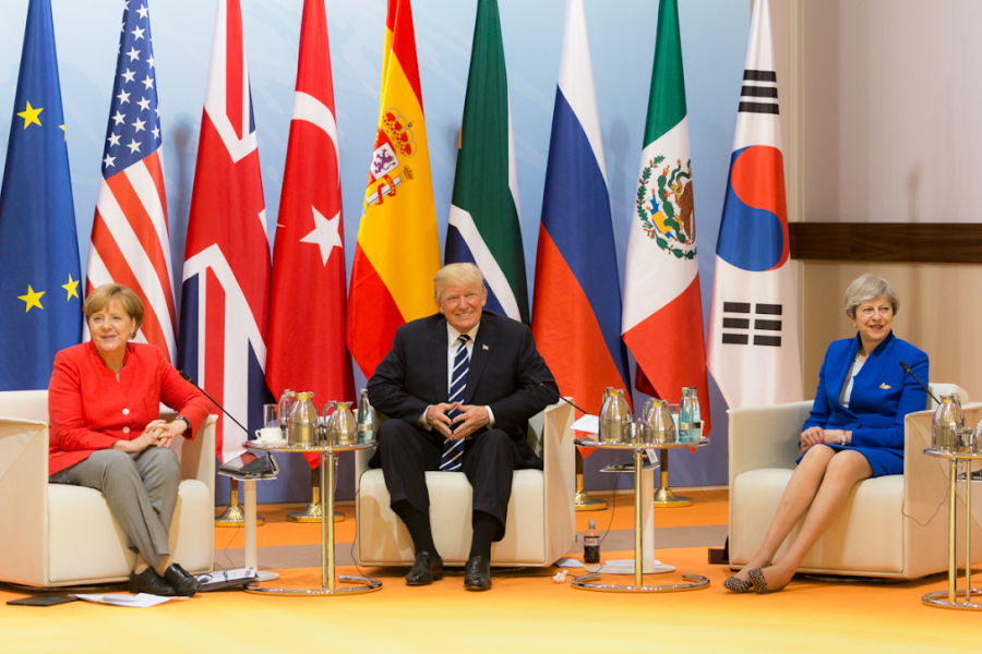 Trump, seen here with German chancellor, Angela Merkel, and British prime minister, Theresa May, has chosen to pull out of the Iranian Nuclear Deal. This move not only affects The United States and Iran, but also our other allies, among them Germany, Britain, China.