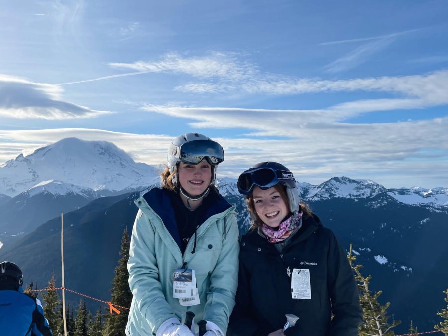 Junior skiers enjoy the view on a bluebird day.